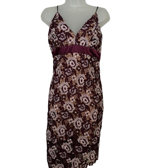 Bardot Burgundy Lace Sheath Dress Size Small Floral Cocktail Y2K - Picture 7 of 7